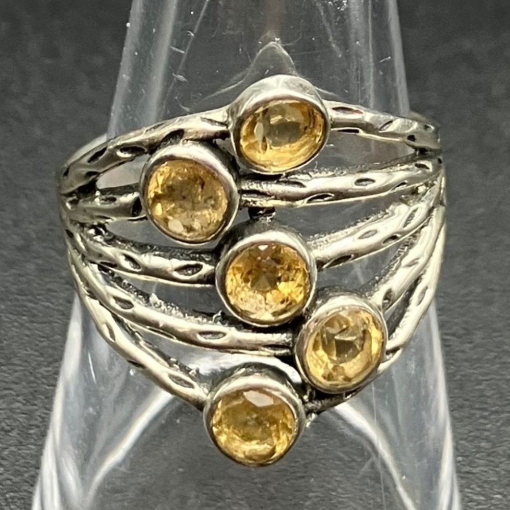 Sterling Silver Citrine Ring Five Stone Bypass Tiered Modernist Statement Size 8